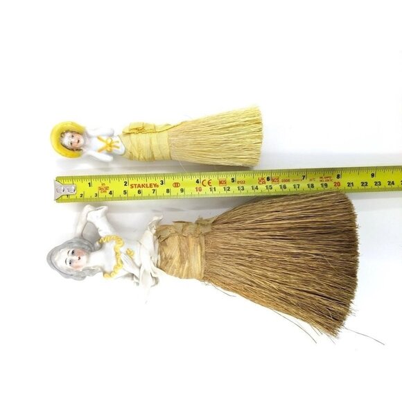 VTG Lot Of 6 Porcelain Half Dolls, 2 Attached To Hand Brooms, Beautiful Figures! - Picture 7 of 8